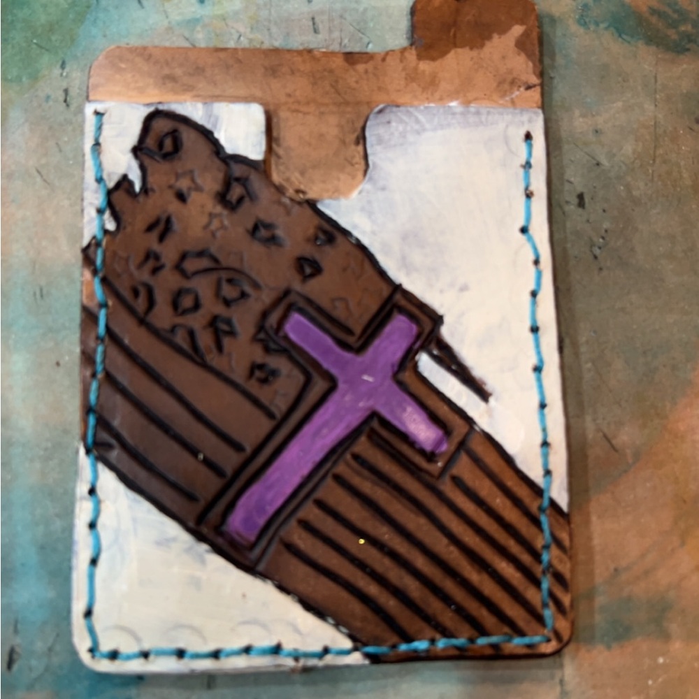 Handcrafted Brown and Purple Cross Art